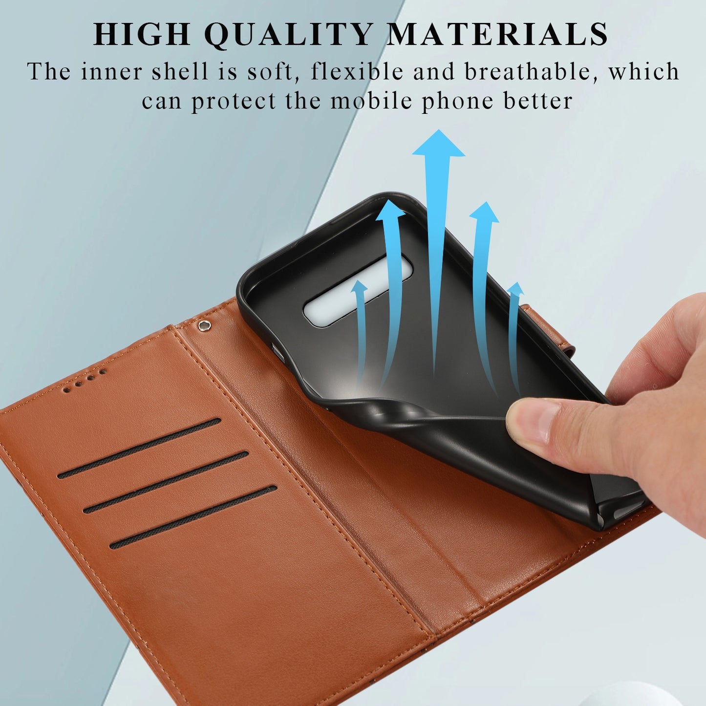 Samsung Galaxy S10+ PU Genuine Leather Texture Embossed Line Phone Case with Card Wallet, Kickstand & Wrist Strap