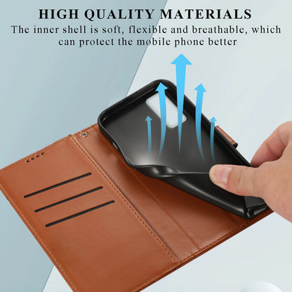 Samsung Galaxy S20 FE PU Genuine Leather Texture Embossed Line Phone Case with Card Wallet, Kickstand & Wrist Strap