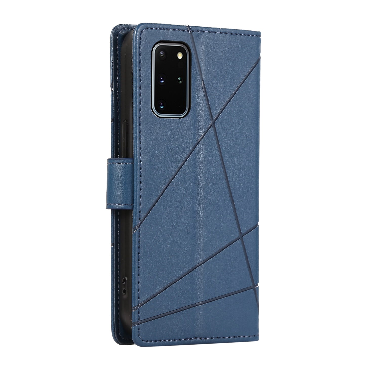 Samsung Galaxy S20+ PU Genuine Leather Texture Embossed Line Phone Case with Card Wallet, Kickstand & Wrist Strap