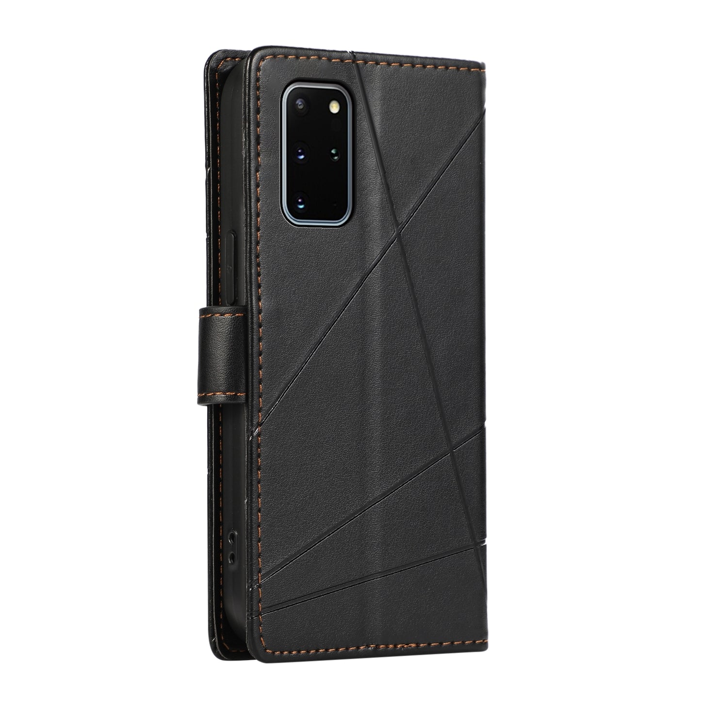 Samsung Galaxy S20+ PU Genuine Leather Texture Embossed Line Phone Case with Card Wallet, Kickstand & Wrist Strap