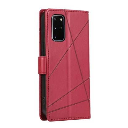 Samsung Galaxy S20+ PU Genuine Leather Texture Embossed Line Phone Case with Card Wallet, Kickstand & Wrist Strap