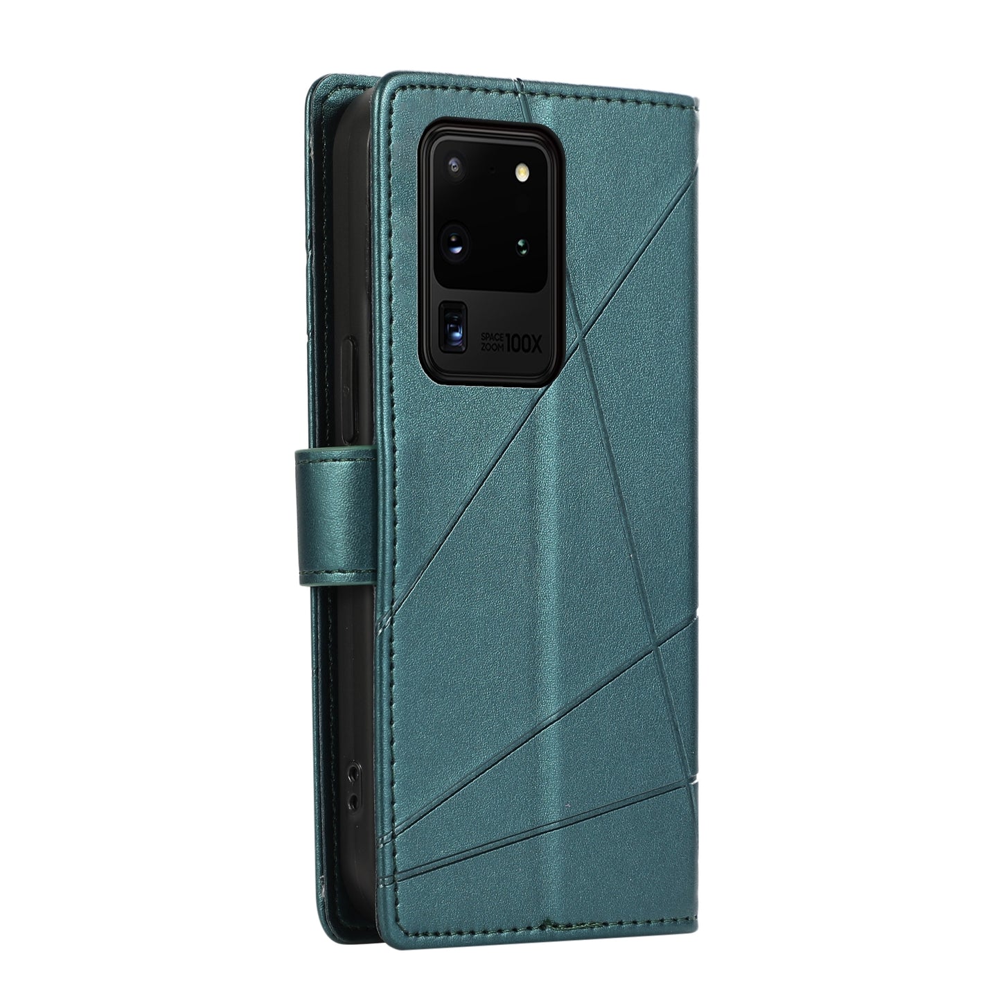 Samsung Galaxy S20 Ultra PU Genuine Leather Texture Embossed Line Phone Case with Card Wallet, Kickstand & Wrist Strap