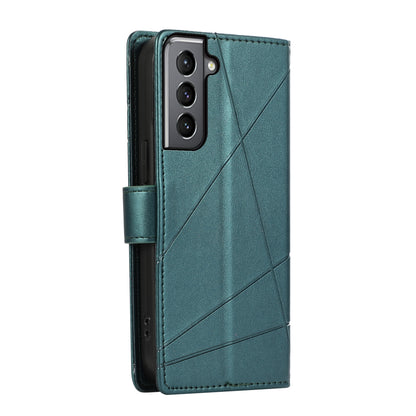 Samsung Galaxy S21 5G PU Genuine Leather Texture Embossed Line Phone Case with Card Wallet, Kickstand & Wrist Strap