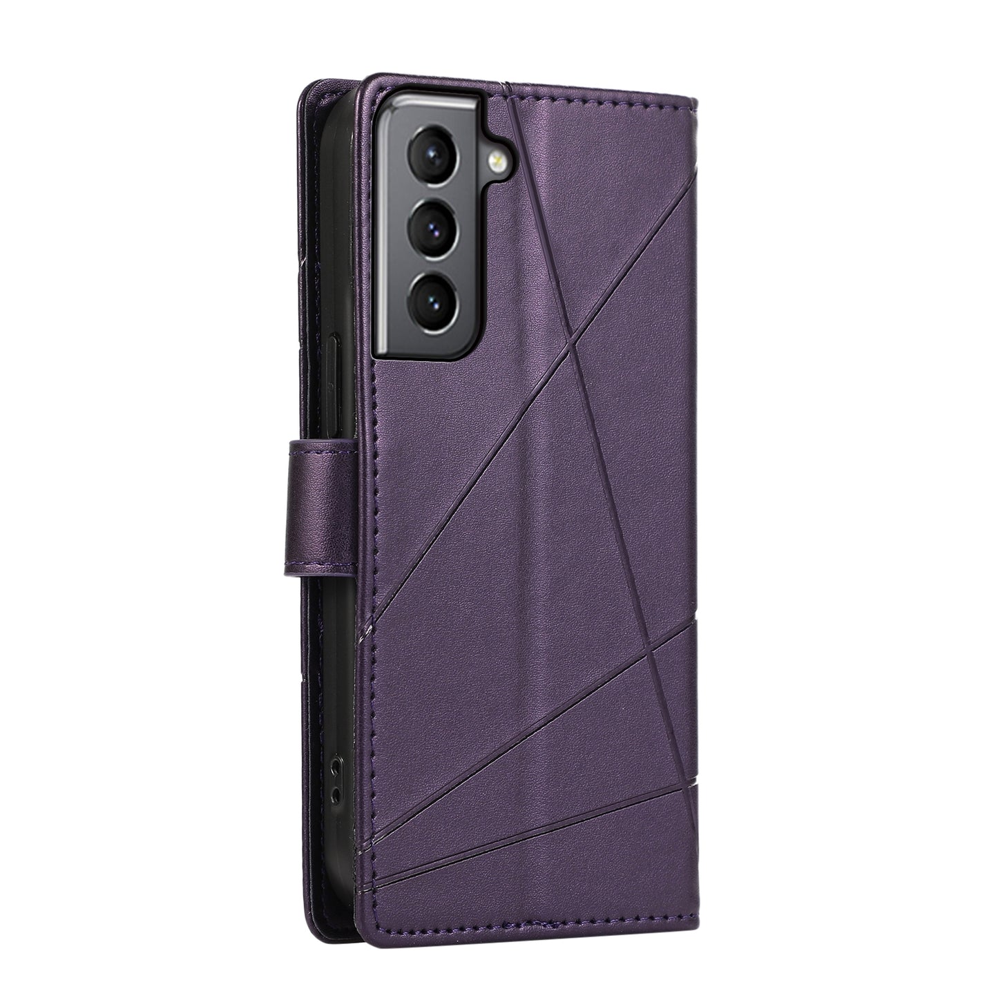 Samsung Galaxy S21 5G PU Genuine Leather Texture Embossed Line Phone Case with Card Wallet, Kickstand & Wrist Strap