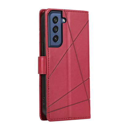 Samsung Galaxy S21 FE 5G PU Genuine Leather Texture Embossed Line Phone Case with Card Wallet, Kickstand & Wrist Strap