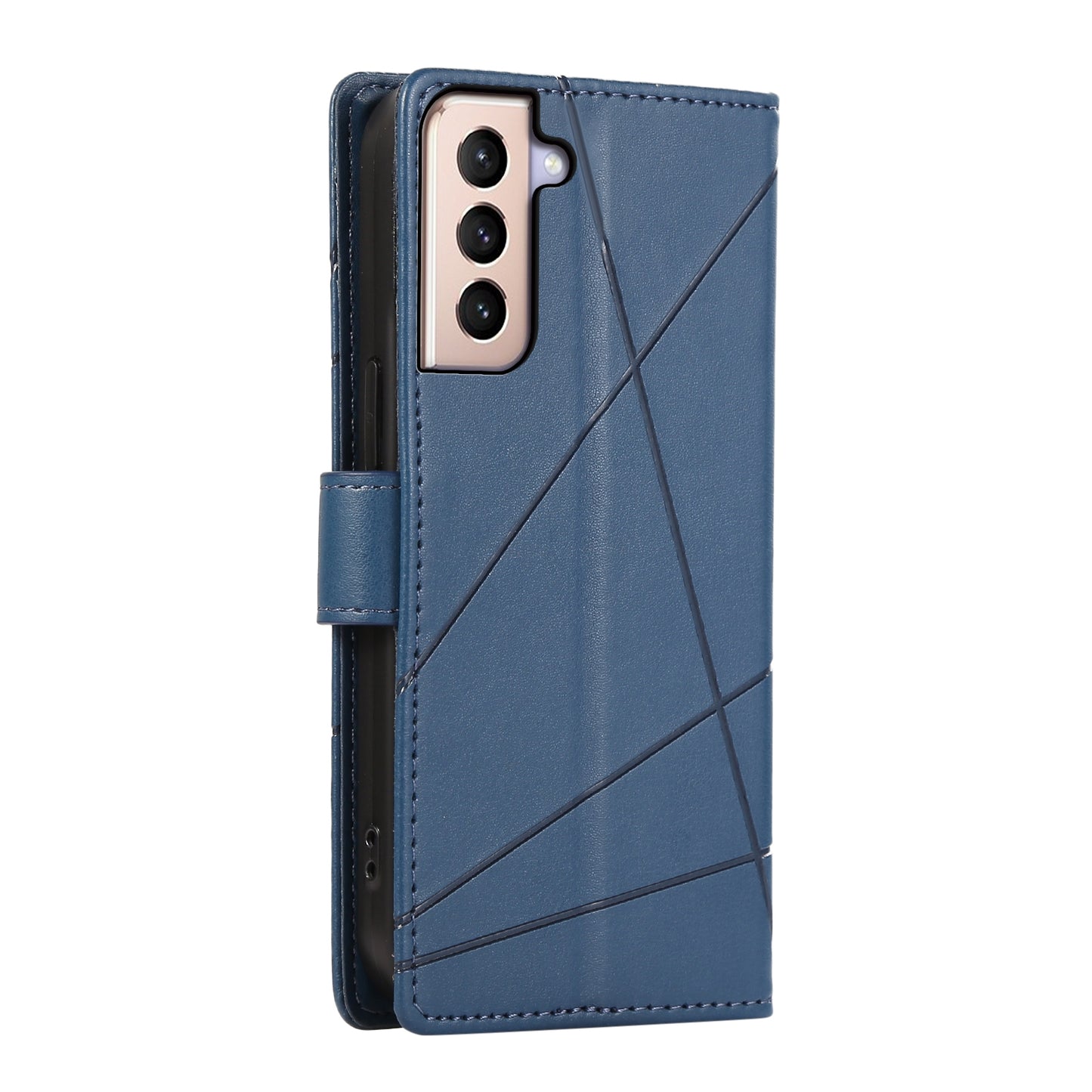 Samsung Galaxy S21+ 5G PU Genuine Leather Texture Embossed Line Phone Case with Card Wallet, Kickstand & Wrist Strap