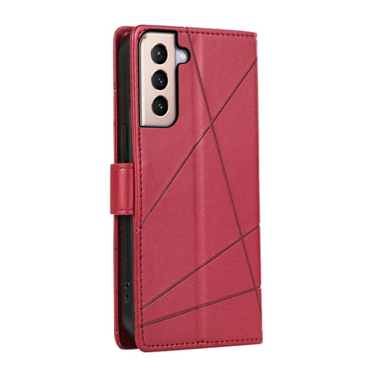 Samsung Galaxy S21+ 5G PU Genuine Leather Texture Embossed Line Phone Case with Card Wallet, Kickstand & Wrist Strap