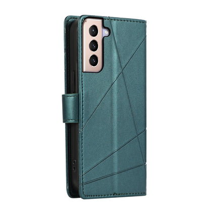 Samsung Galaxy S21+ 5G PU Genuine Leather Texture Embossed Line Phone Case with Card Wallet, Kickstand & Wrist Strap