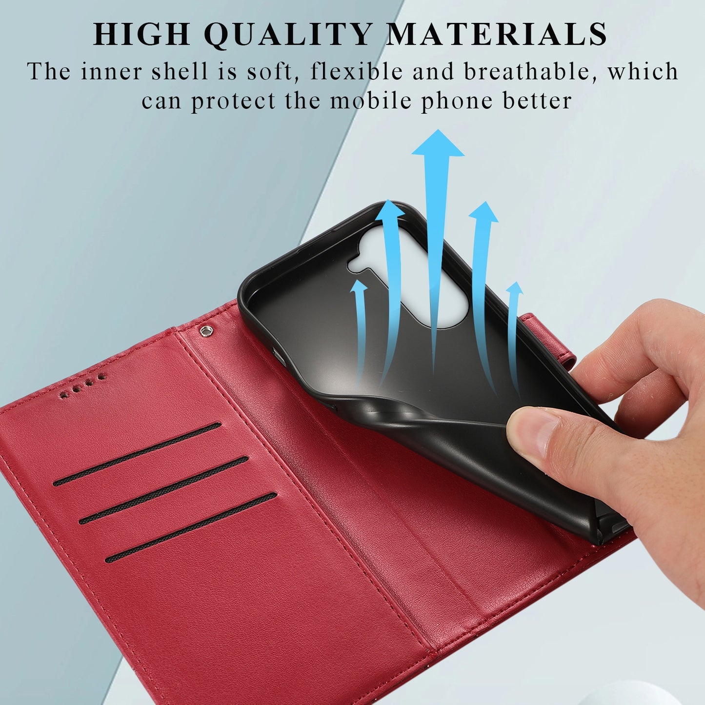 Samsung Galaxy S23 5G PU Genuine Leather Texture Embossed Line Phone Case with Card Wallet, Kickstand & Wrist Strap