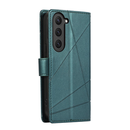 Samsung Galaxy S23 5G PU Genuine Leather Texture Embossed Line Phone Case with Card Wallet, Kickstand & Wrist Strap