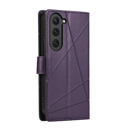 Samsung Galaxy S23 5G PU Genuine Leather Texture Embossed Line Phone Case with Card Wallet, Kickstand & Wrist Strap