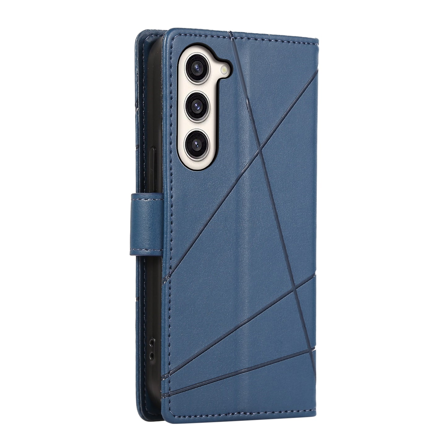 Samsung Galaxy S23+ 5G PU Genuine Leather Texture Embossed Line Phone Case with Card Wallet, Kickstand & Wrist Strap