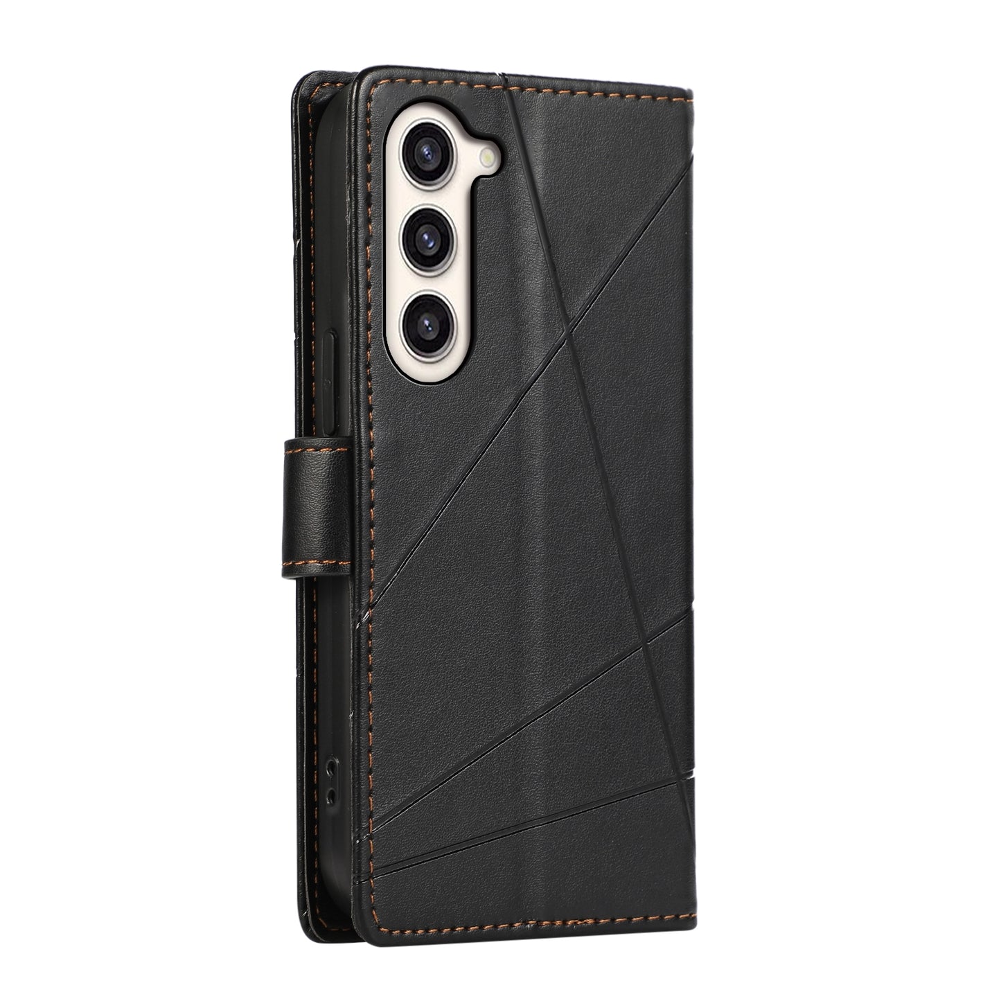 Samsung Galaxy S23+ 5G PU Genuine Leather Texture Embossed Line Phone Case with Card Wallet, Kickstand & Wrist Strap