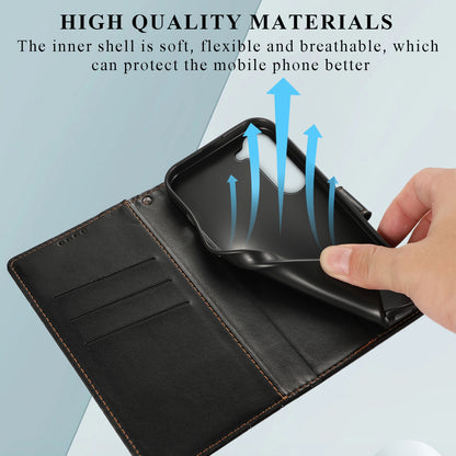 Samsung Galaxy S23+ 5G PU Genuine Leather Texture Embossed Line Phone Case with Card Wallet, Kickstand & Wrist Strap