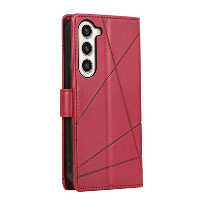 Samsung Galaxy S23+ 5G PU Genuine Leather Texture Embossed Line Phone Case with Card Wallet, Kickstand & Wrist Strap