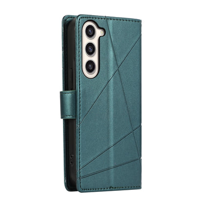 Samsung Galaxy S23+ 5G PU Genuine Leather Texture Embossed Line Phone Case with Card Wallet, Kickstand & Wrist Strap