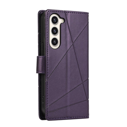Samsung Galaxy S23+ 5G PU Genuine Leather Texture Embossed Line Phone Case with Card Wallet, Kickstand & Wrist Strap