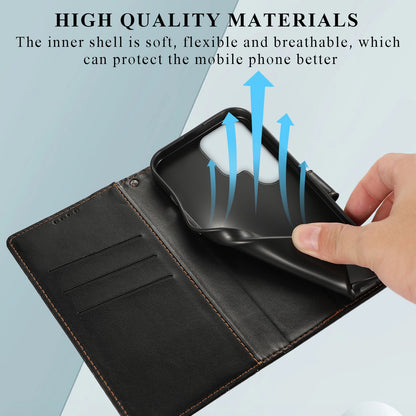 Samsung Galaxy S23 Ultra 5G PU Genuine Leather Texture Embossed Line Phone Case with Card Wallet, Kickstand & Wrist Strap