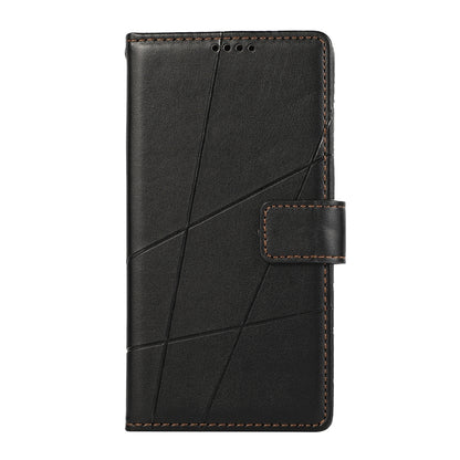 Samsung Galaxy S24 Ultra 5G PU Genuine Leather Texture Embossed Line Phone Case with Card Wallet, Kickstand & Wrist Strap