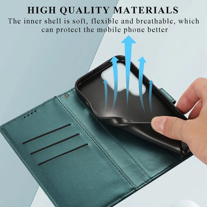 Samsung Galaxy S24 Ultra 5G PU Genuine Leather Texture Embossed Line Phone Case with Card Wallet, Kickstand & Wrist Strap