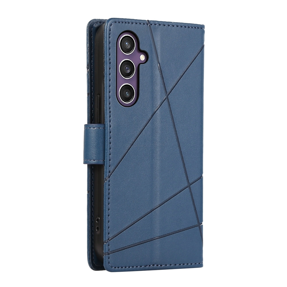 Samsung Galaxy S24+ 5G PU Genuine Leather Texture Embossed Line Phone Case with Card Wallet, Kickstand & Wrist Strap