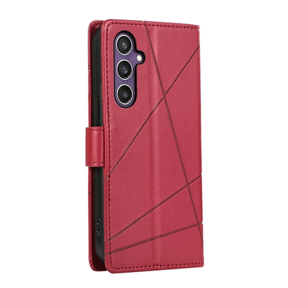 Samsung Galaxy S24+ 5G PU Genuine Leather Texture Embossed Line Phone Case with Card Wallet, Kickstand & Wrist Strap