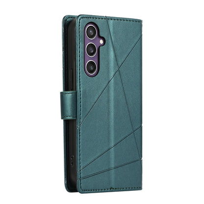 Samsung Galaxy S24 5G PU Genuine Leather Texture Embossed Line Phone Case with Card Wallet, Kickstand & Wrist Strap