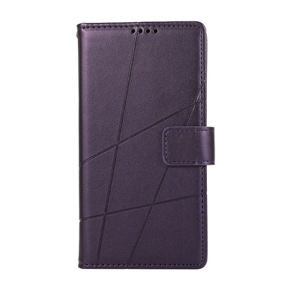Samsung Galaxy S24 5G PU Genuine Leather Texture Embossed Line Phone Case with Card Wallet, Kickstand & Wrist Strap