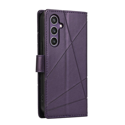 Samsung Galaxy S24 5G PU Genuine Leather Texture Embossed Line Phone Case with Card Wallet, Kickstand & Wrist Strap