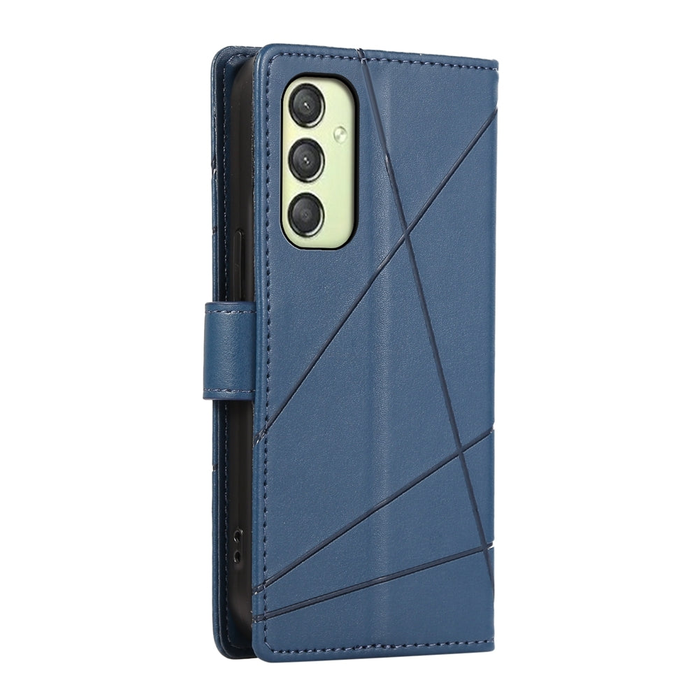 Samsung Galaxy A25 5G PU Genuine Leather Texture Embossed Line Phone Case with Card Wallet, Kickstand & Wrist Strap