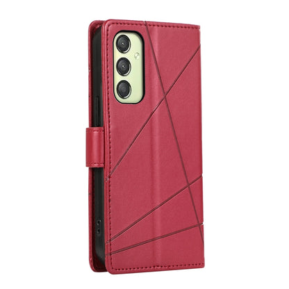 Samsung Galaxy A25 5G PU Genuine Leather Texture Embossed Line Phone Case with Card Wallet, Kickstand & Wrist Strap