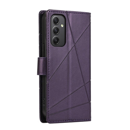 Samsung Galaxy A35 PU Genuine Leather Texture Embossed Line Phone Case with Card Wallet, Kickstand & Wrist Strap