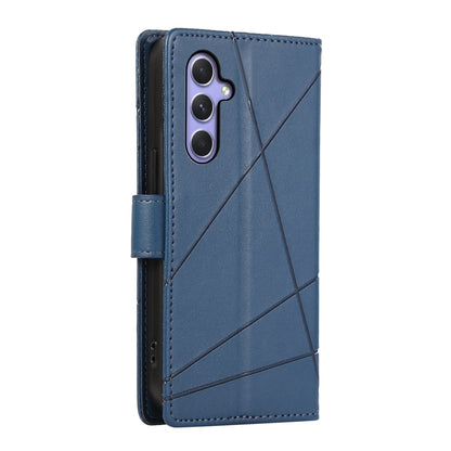 Samsung Galaxy A55 PU Genuine Leather Texture Embossed Line Phone Case with Card Wallet, Kickstand & Wrist Strap