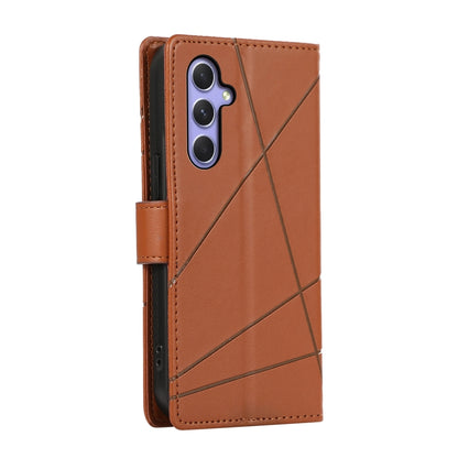 Samsung Galaxy A55 PU Genuine Leather Texture Embossed Line Phone Case with Card Wallet, Kickstand & Wrist Strap
