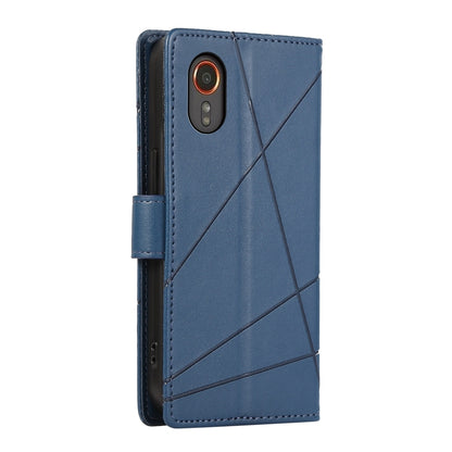 Samsung Galaxy XCover 7 PU Genuine Leather Texture Embossed Line Phone Case with Card Wallet, Kickstand & Wrist Strap
