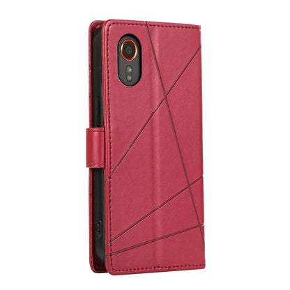 Samsung Galaxy XCover 7 PU Genuine Leather Texture Embossed Line Phone Case with Card Wallet, Kickstand & Wrist Strap