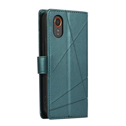 Samsung Galaxy XCover 7 PU Genuine Leather Texture Embossed Line Phone Case with Card Wallet, Kickstand & Wrist Strap
