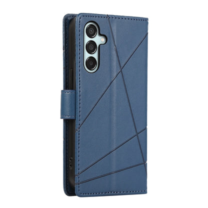 Samsung Galaxy M15/F15 5G PU Genuine Leather Texture Embossed Line Phone Case with Card Wallet, Kickstand & Wrist Strap
