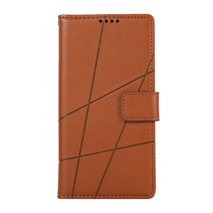 Samsung Galaxy M15/F15 5G PU Genuine Leather Texture Embossed Line Phone Case with Card Wallet, Kickstand & Wrist Strap
