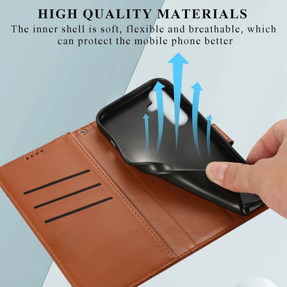 Samsung Galaxy M55 PU Genuine Leather Texture Embossed Line Phone Case with Card Wallet, Kickstand & Wrist Strap