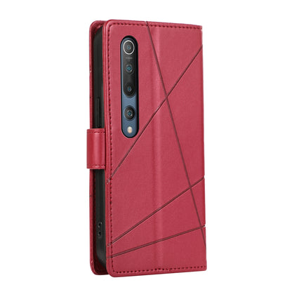Xiaomi Mi 10 PU Genuine Leather Texture Embossed Line Phone Case with Card Wallet, Kickstand & Wrist Strap