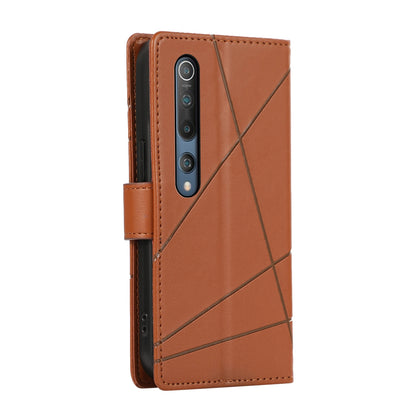 Xiaomi Mi 10 PU Genuine Leather Texture Embossed Line Phone Case with Card Wallet, Kickstand & Wrist Strap
