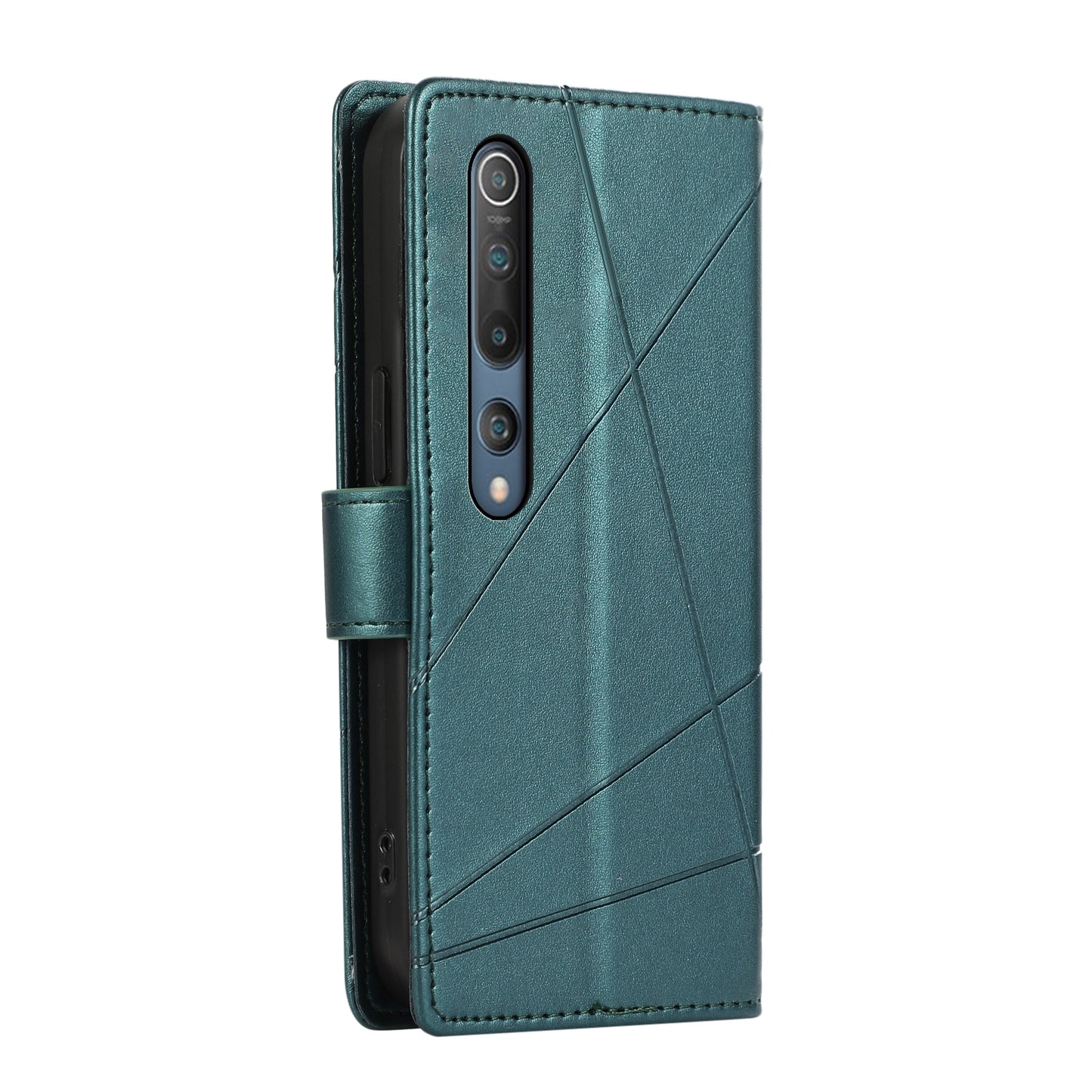 Xiaomi Mi 10 PU Genuine Leather Texture Embossed Line Phone Case with Card Wallet, Kickstand & Wrist Strap