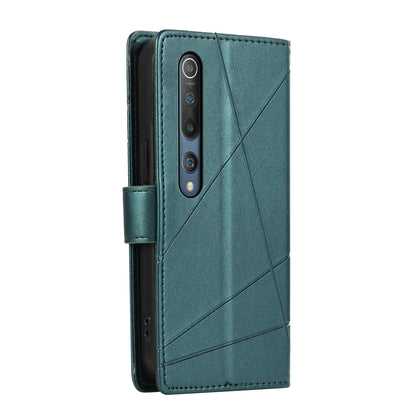 Xiaomi Mi 10 PU Genuine Leather Texture Embossed Line Phone Case with Card Wallet, Kickstand & Wrist Strap