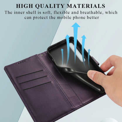 Xiaomi Mi 10 PU Genuine Leather Texture Embossed Line Phone Case with Card Wallet, Kickstand & Wrist Strap