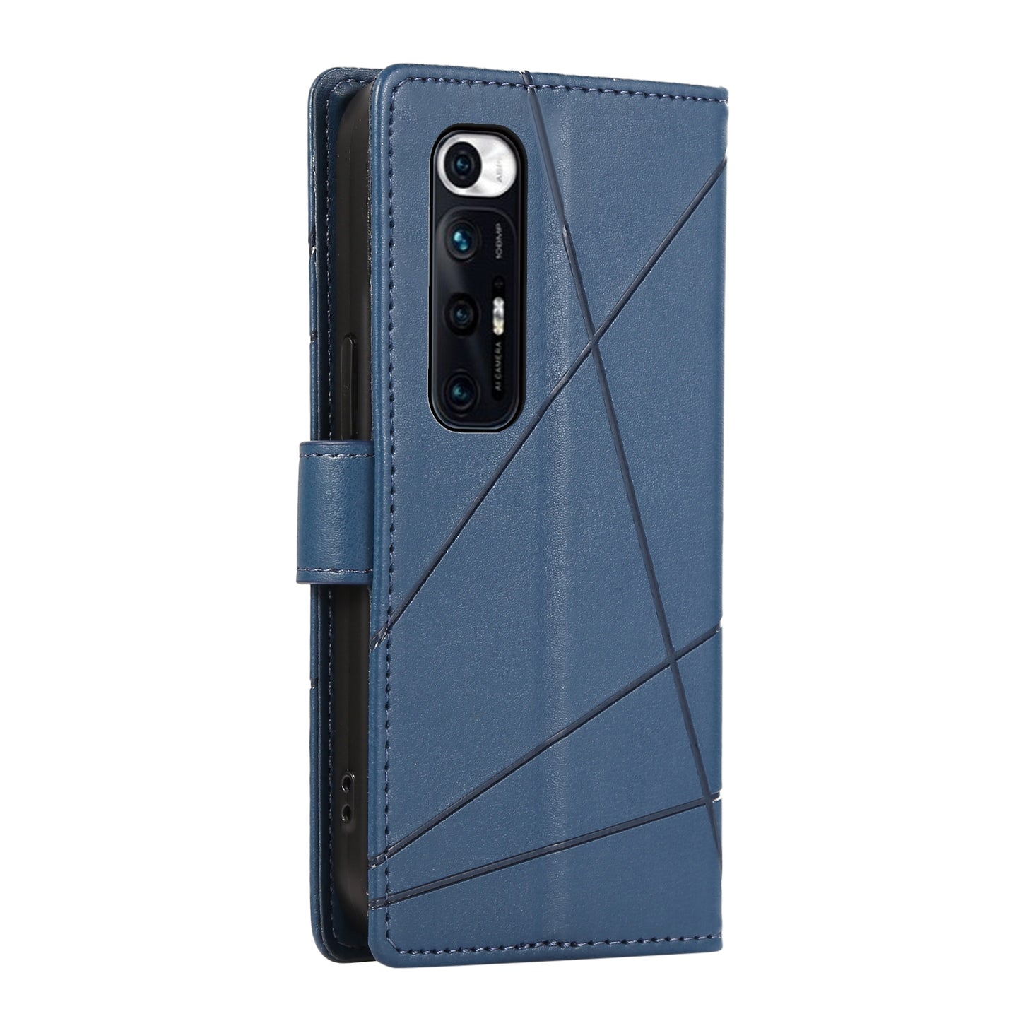 Xiaomi Mi 10s PU Genuine Leather Texture Embossed Line Phone Case with Card Wallet, Kickstand & Wrist Strap