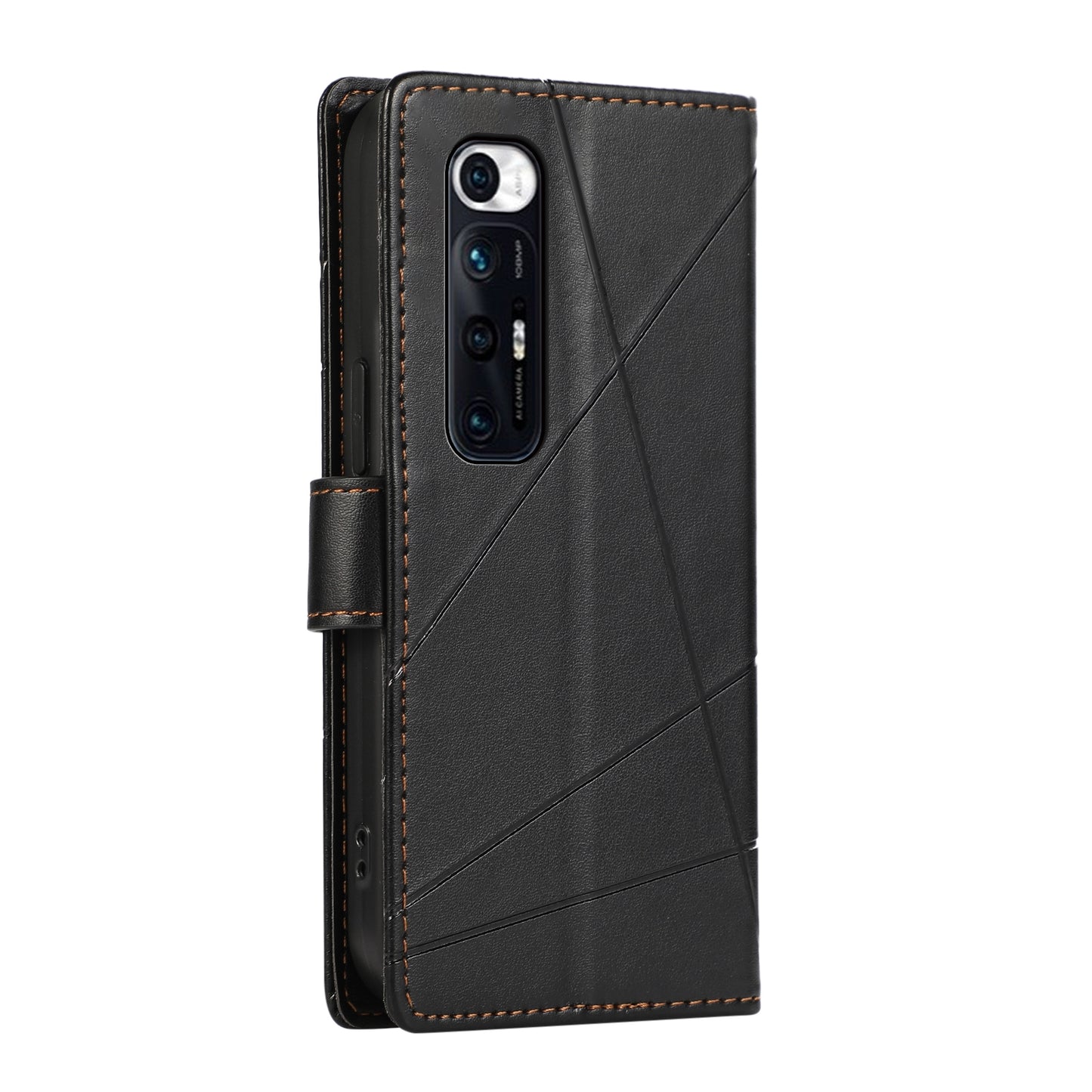 Xiaomi Mi 10s PU Genuine Leather Texture Embossed Line Phone Case with Card Wallet, Kickstand & Wrist Strap