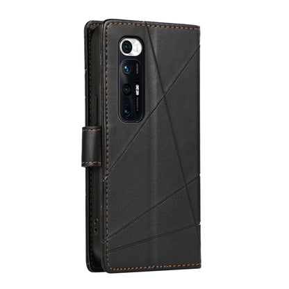 Xiaomi Mi 10s PU Genuine Leather Texture Embossed Line Phone Case with Card Wallet, Kickstand & Wrist Strap