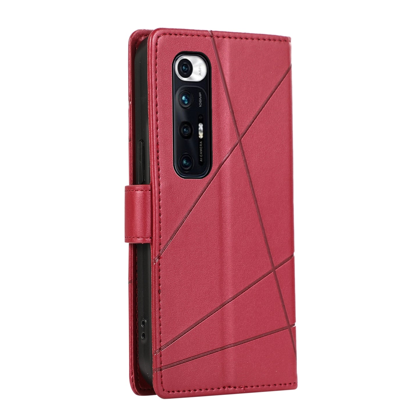 Xiaomi Mi 10s PU Genuine Leather Texture Embossed Line Phone Case with Card Wallet, Kickstand & Wrist Strap