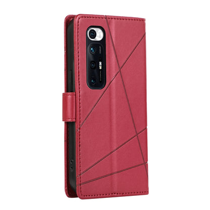 Xiaomi Mi 10s PU Genuine Leather Texture Embossed Line Phone Case with Card Wallet, Kickstand & Wrist Strap